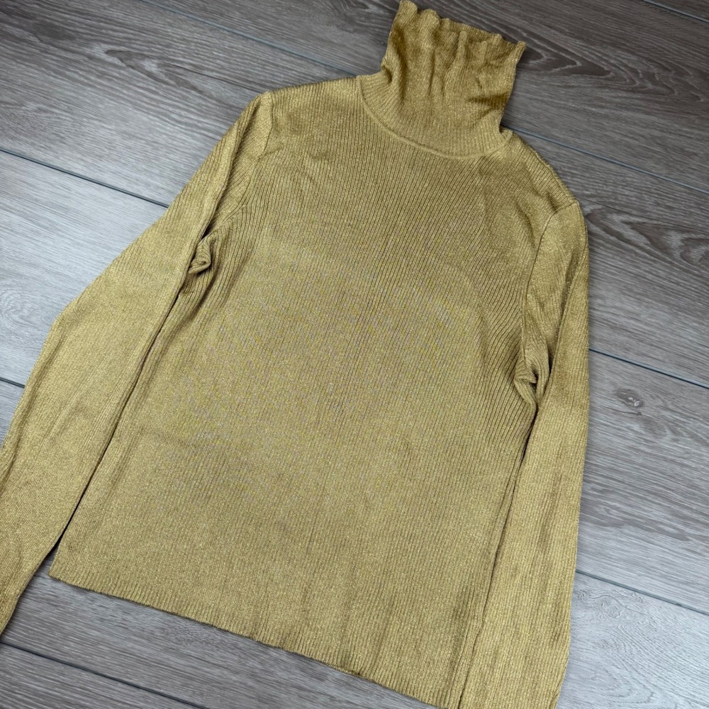 Lauren Ralph Lauren Womens Turtleneck Sweater Ribbed Metallic Gold Large
